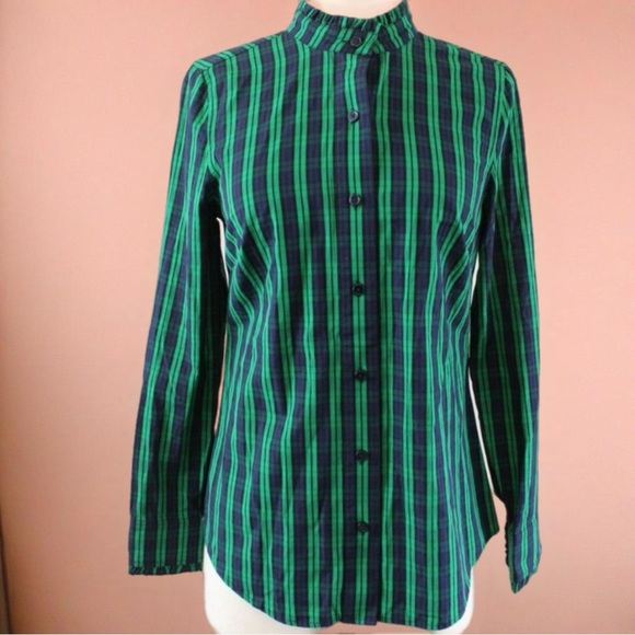 Vineyard Vines Green and Blue Top with Ruffled Collar - Picture 1 of 10
